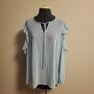 Libby Edelman Blue Dot Cold Shoulder Sheer Top Size Medium